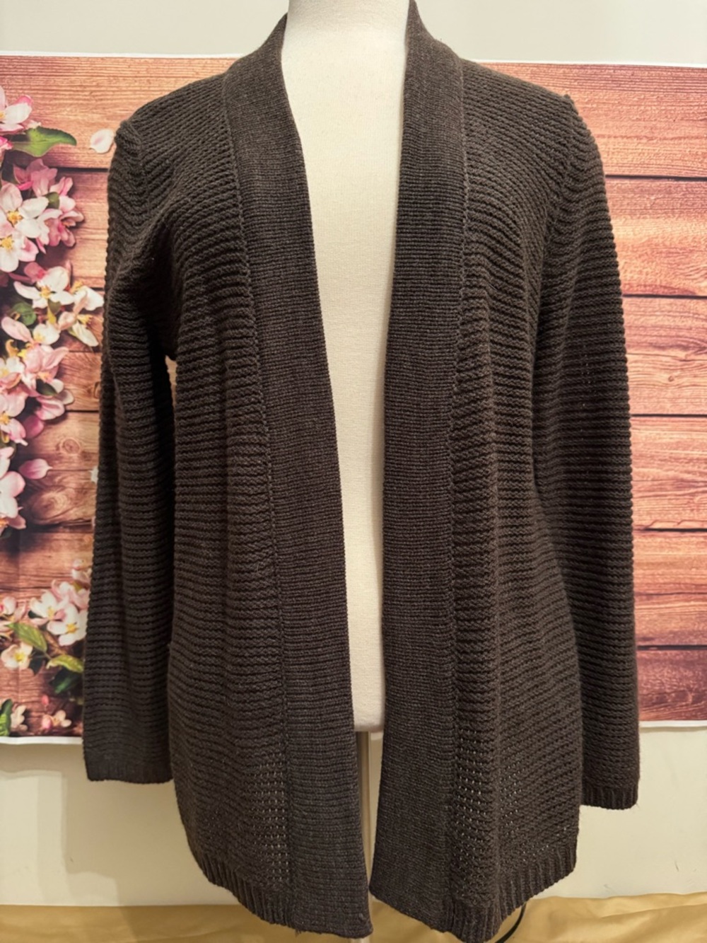 Mercer Street Studio Open-Front Cardigan in Dark Brown Medium Chunky Knit Cozy